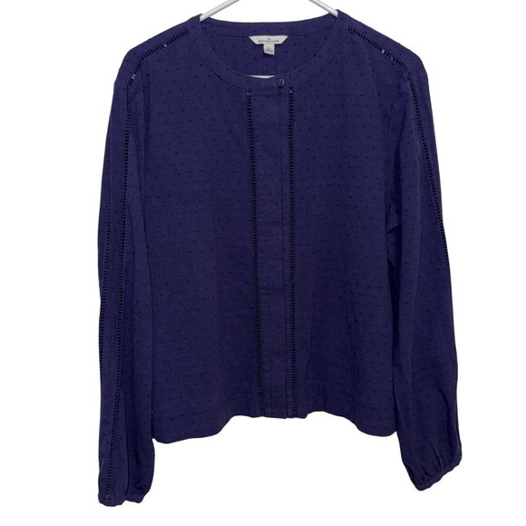 L.L.Bean Signature Womens Long Sleeve Navy Dobby Blouse Size Large - Picture 1 of 10